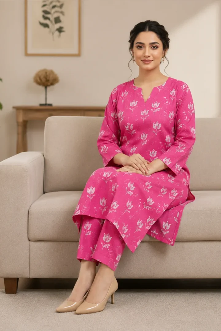 PINK PRINTED POLO COTTON 2 PIECE SUIT - Image 3