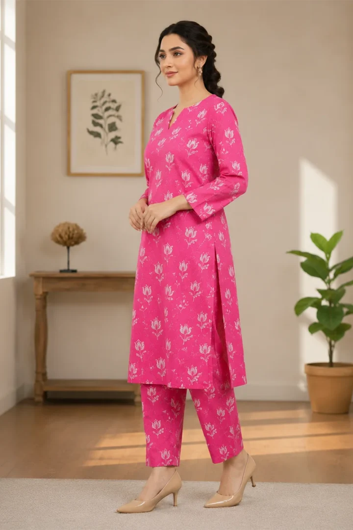PINK PRINTED POLO COTTON 2 PIECE SUIT - Image 4