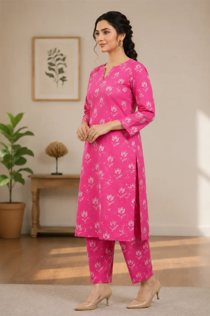 PINK PRINTED POLO COTTON 2 PIECE SUIT - Image 5