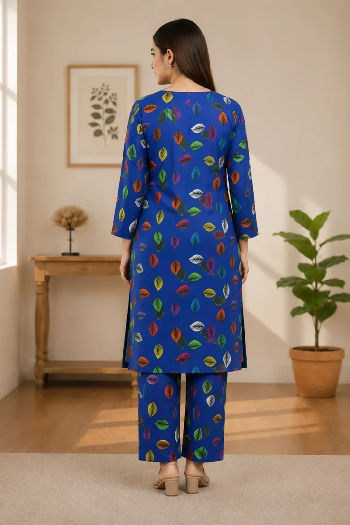 BLUE PRINTED POLO COTTON 2 PIECE SUIT - Image 2