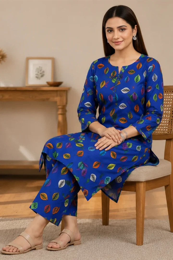 BLUE PRINTED POLO COTTON 2 PIECE SUIT - Image 3