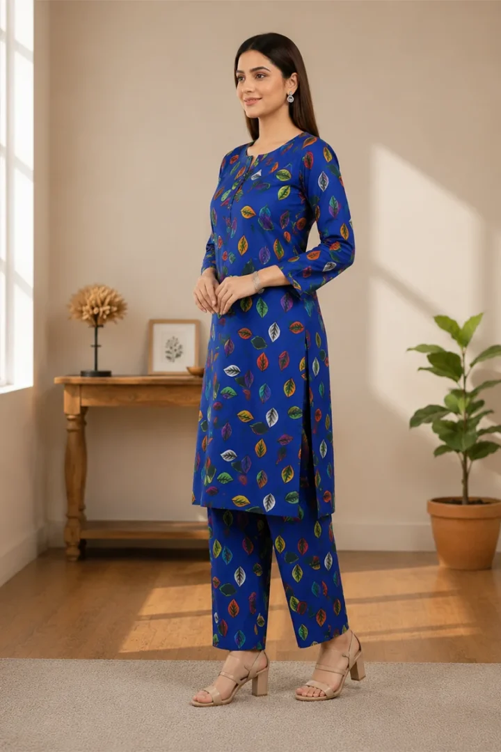BLUE PRINTED POLO COTTON 2 PIECE SUIT - Image 4
