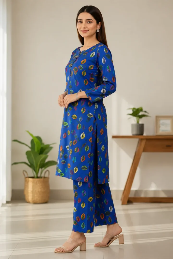 BLUE PRINTED POLO COTTON 2 PIECE SUIT - Image 5