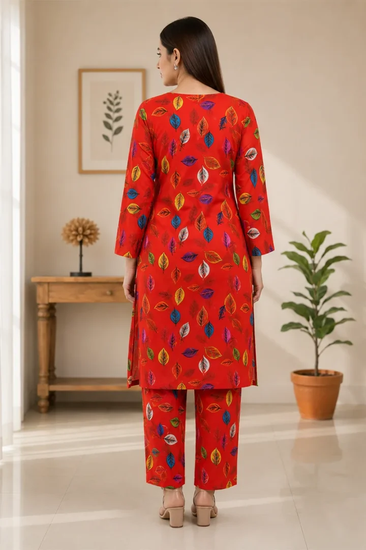 RED PRINTED POLO COTTON 2 PIECE SUIT - Image 2