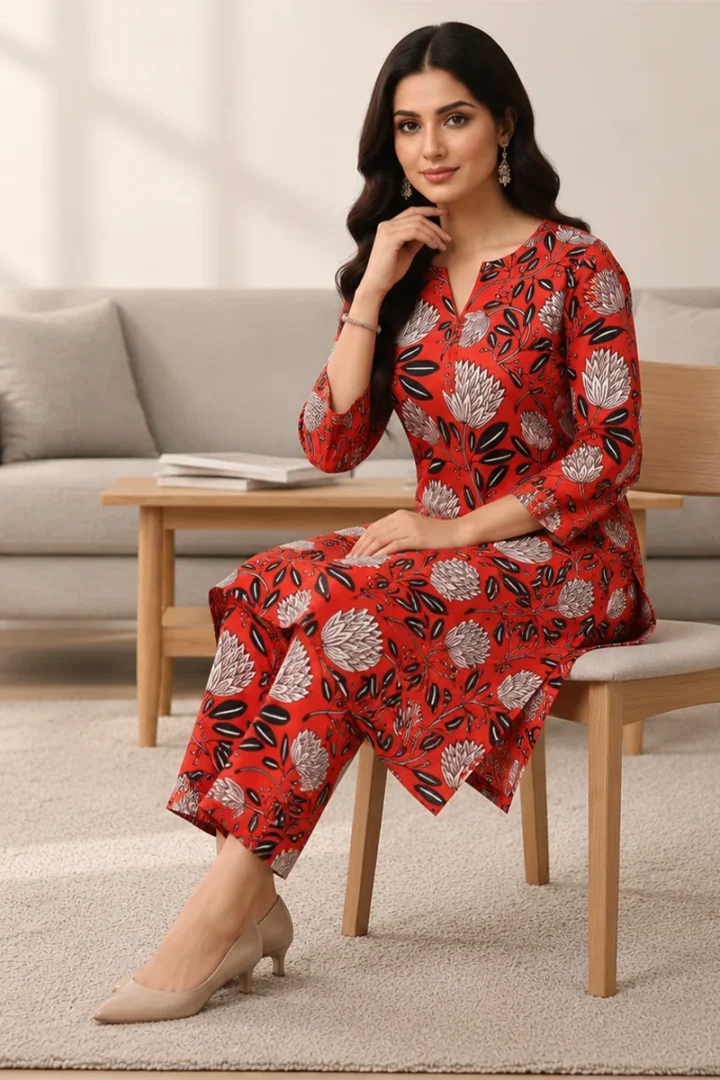 RED PRINTED MICRO POLO COTTON SUIT - Image 2