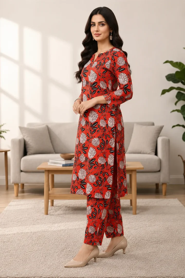 RED PRINTED MICRO POLO COTTON SUIT - Image 3