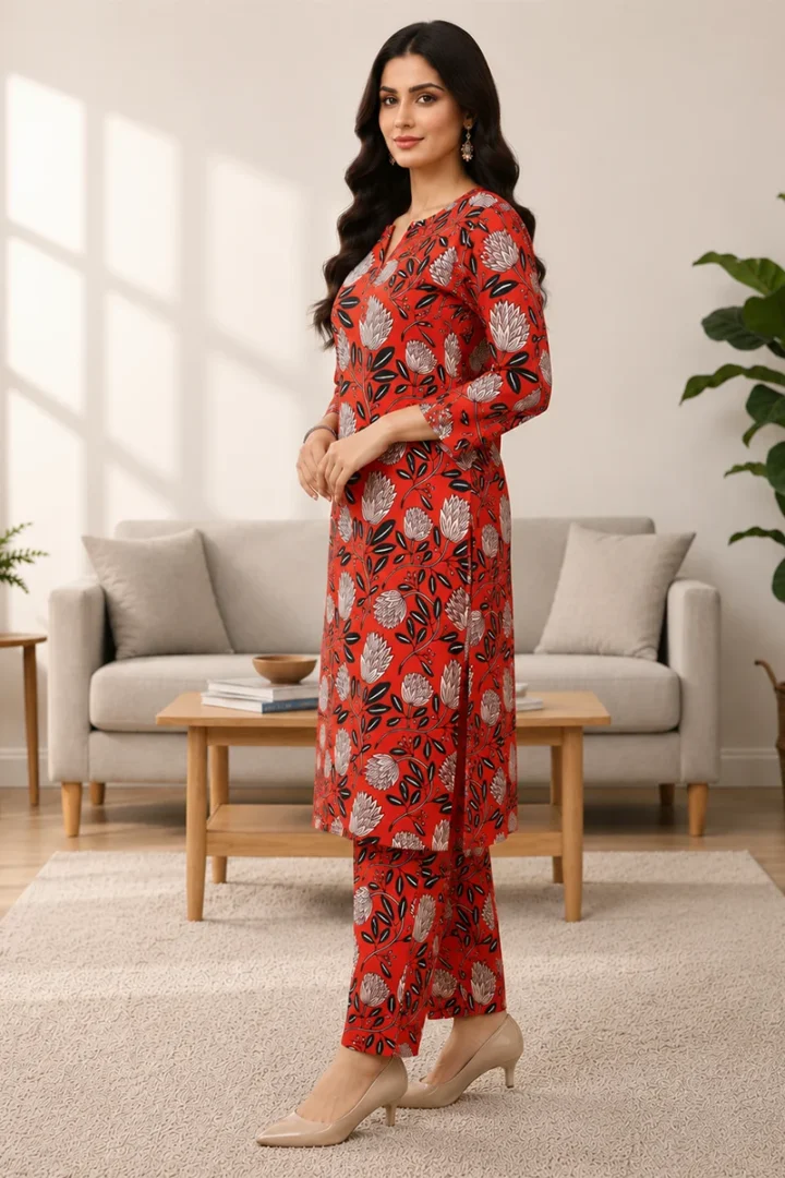 RED PRINTED MICRO POLO COTTON SUIT - Image 4