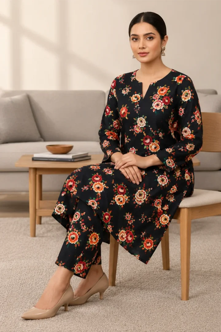 BLACK 3D BLOCK PRINT COTTON SUIT - Image 3