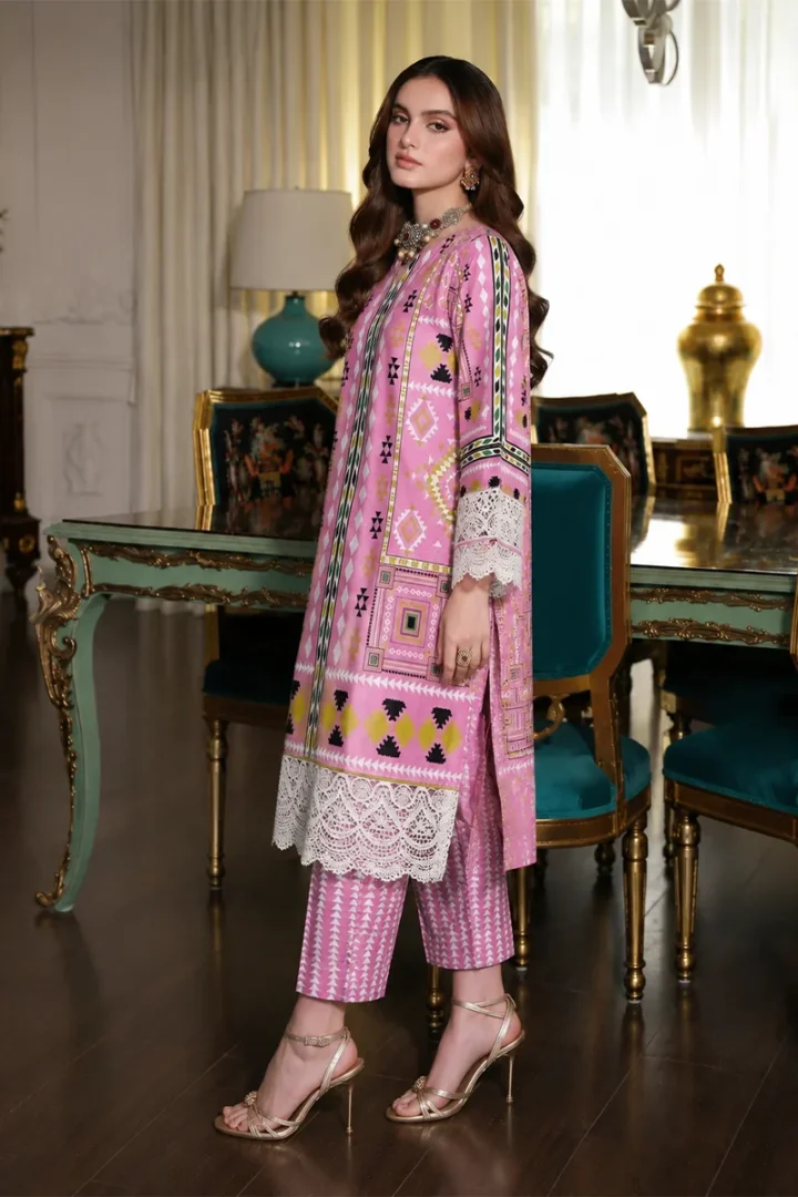 PURPLE PRINTED LAWN 2 PIECE SUIT - Image 4