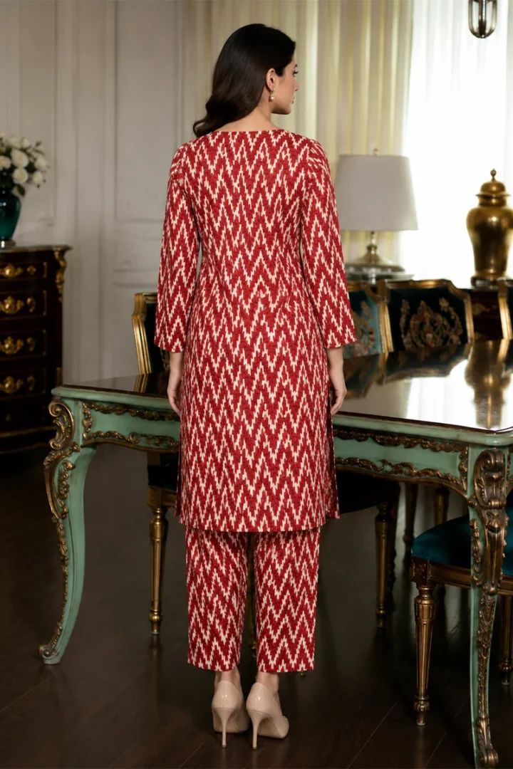 RED PRINTED POLO COTTON 2 PIECE SUIT - Image 2