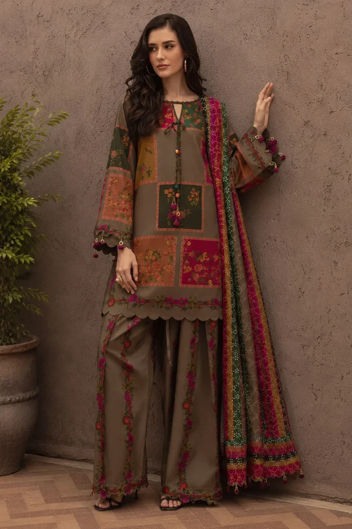 BROWN FLORAL LAWN 3 PIECE SUIT - Image 3