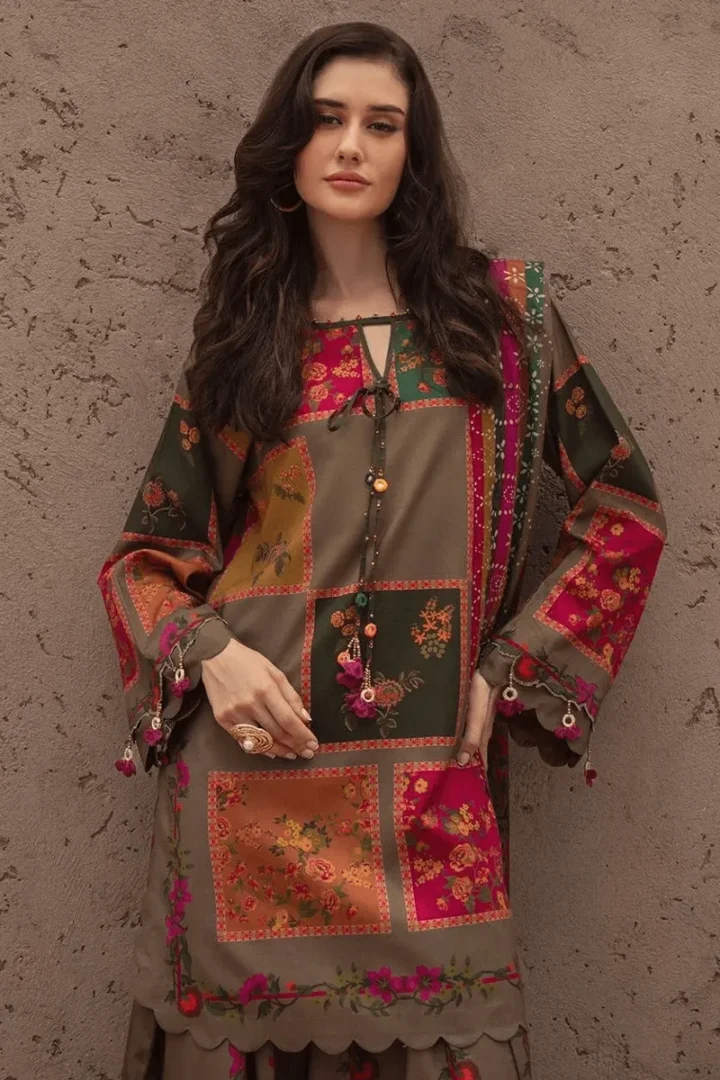 BROWN FLORAL LAWN 3 PIECE SUIT - Image 4