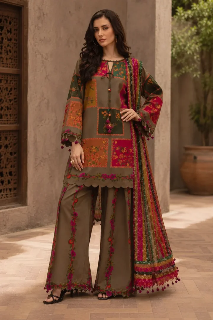 BROWN FLORAL LAWN 3 PIECE SUIT - Image 5