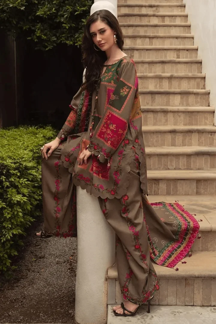 BROWN FLORAL LAWN 3 PIECE SUIT - Image 6