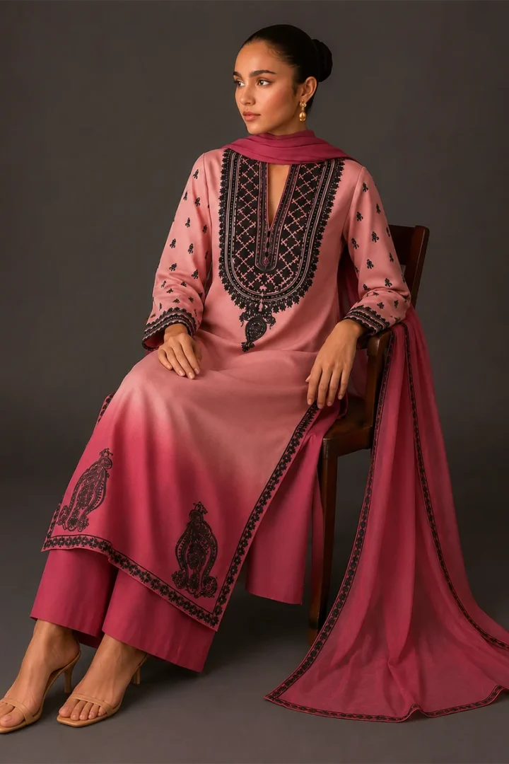 PEACH PRINTED SHAMOZ SILK 3 PIECE SUIT - Image 2