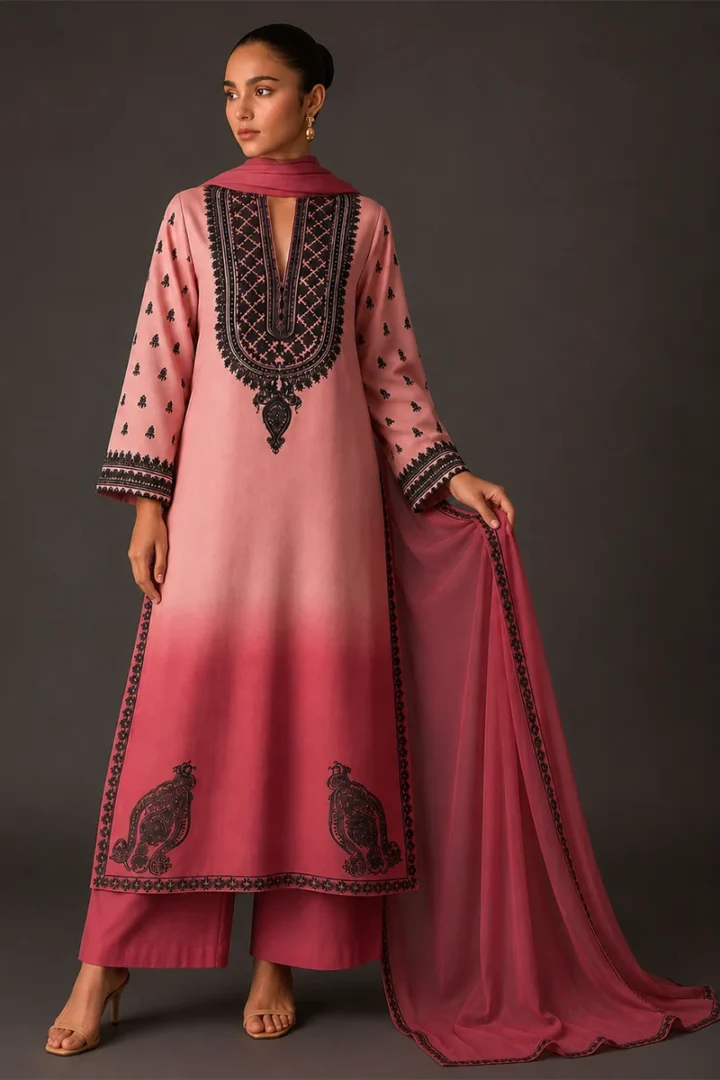 PEACH PRINTED SHAMOZ SILK 3 PIECE SUIT - Image 3
