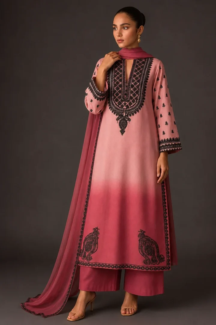 PEACH PRINTED SHAMOZ SILK 3 PIECE SUIT - Image 4